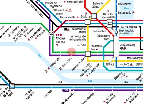 Reeperbahn station map - Hamburg U-Bahn S-Bahn