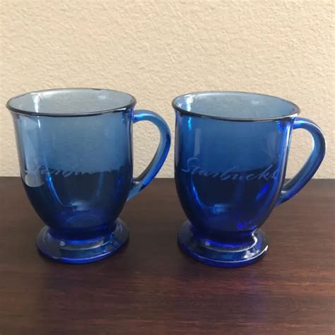 VINTAGE STARBUCKS COBALT Blue Glass Coffee Mugs Set of 2 $31.99 - PicClick