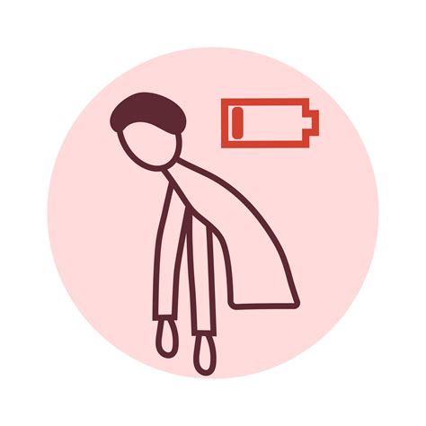 Exhausted, no energy icon. Linear pictogram of chronic tired man, exhausted person, male ...