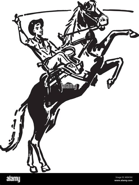 Bucking Bronco - Retro Clipart Illustration Stock Vector Image & Art ...