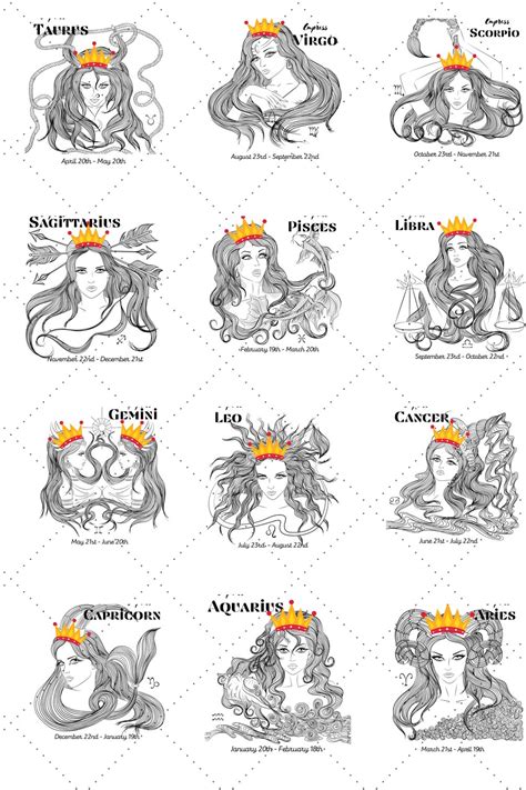 Bundle of 12 Empress Zodiac Sign SVG, SVG Bundle, Horoscope svg png, Mug Design, T-Shirt Design ...