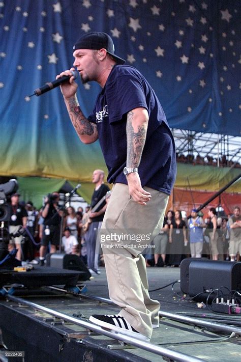 Limp Bizkit singer Fred Durst performs on the East stage at the Woodstock 99 Festival at ...