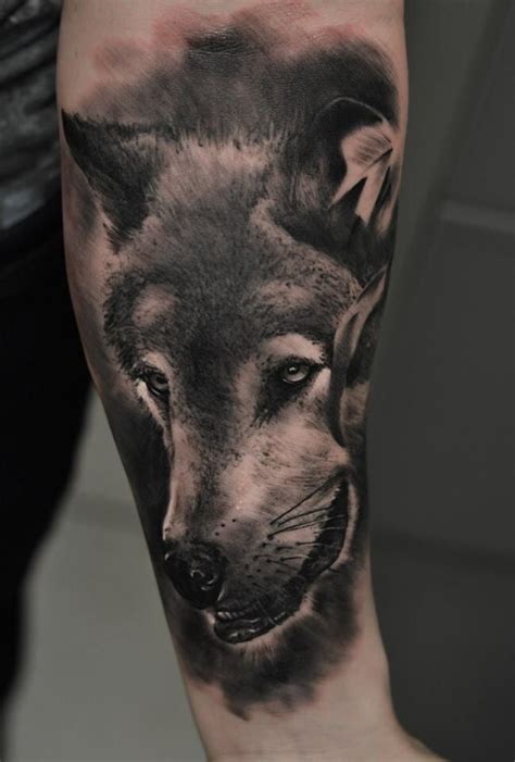 Wolf tattoo realistic black and grey