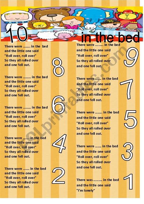 SONG: Ten in the bed - ESL worksheet by Mmoniquee