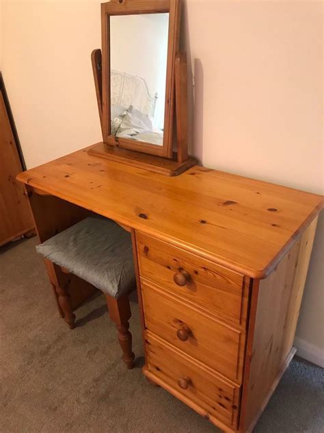 Pine dressing table complete with three drawers, pine detached mirror and stool. | in Retford ...