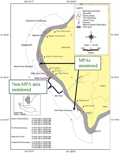 Mabini, Batangas monitoring sites (map produced by Coastal Resources... | Download Scientific ...