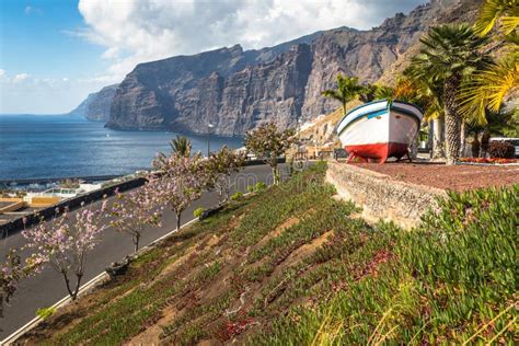 Colourful Painted Fishing Boat Near the Ocean in Los Gigantes, T Stock ...