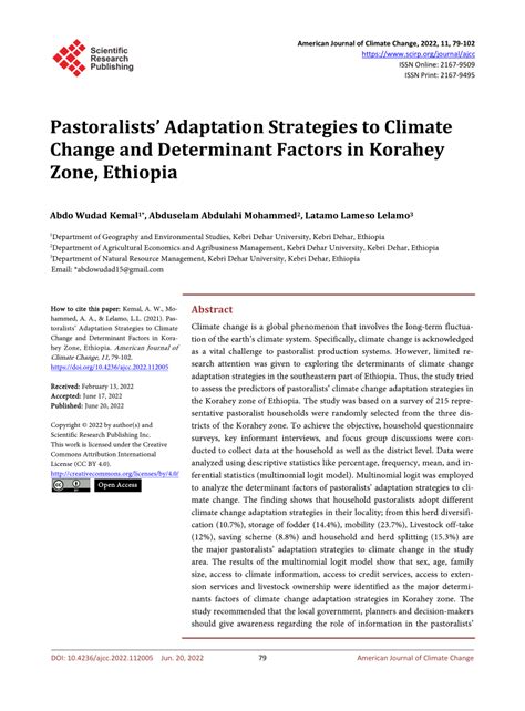 (PDF) Pastoralists’ Adaptation Strategies to Climate Change and Determinant Factors in Korahey ...