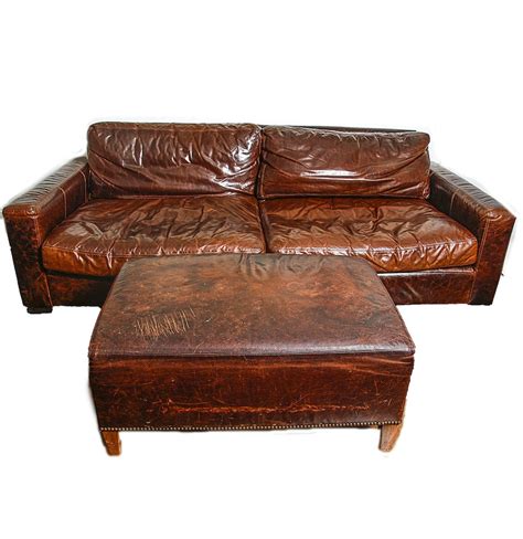 Restoration Hardware Leather Sofa with Ottoman : EBTH