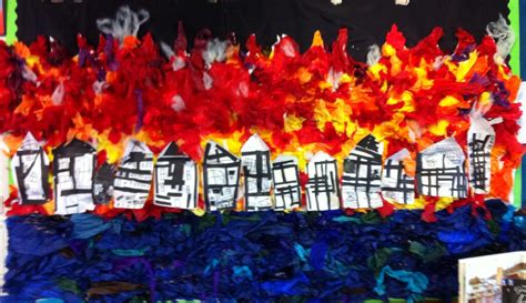 My classroom: Big Great fire of london display. Made using tissue paper in three sections (by ...