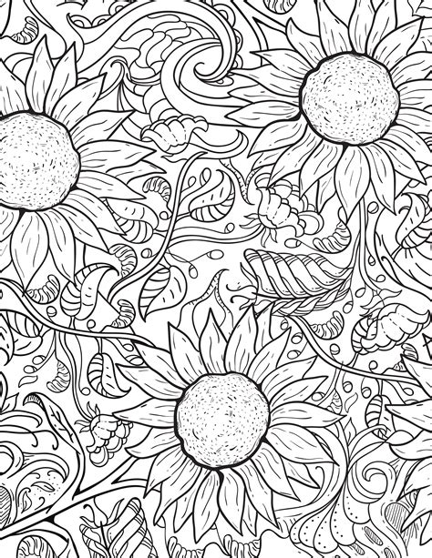 Floral Coloring Pages, Coloring Book for Adults, Floral Adult Coloring Book, Flowers Coloring ...