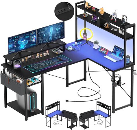 Aheaplus Small L Shaped Gaming Desk with LED Lights & Power Outlets, Reversible L-Shaped ...