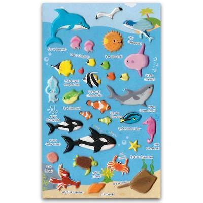 CUTE SEA LIFE STICKERS Ocean Animals Fish Craft Scrapbook Raised Sticker Sheet 8803648031519 | eBay