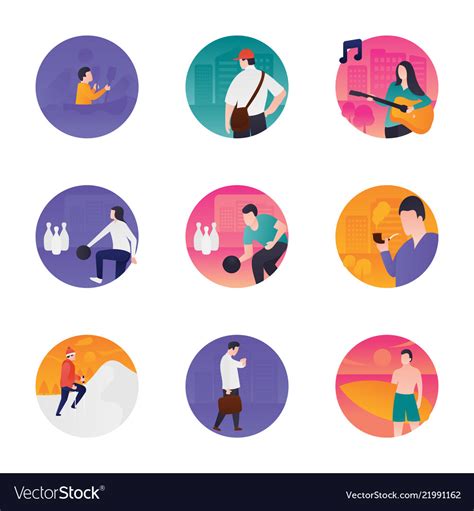 Recreational activities flat icons Royalty Free Vector Image