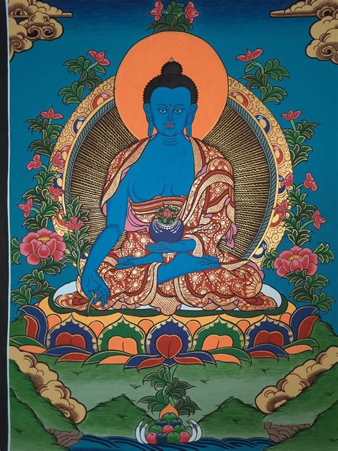 Bhaisajyaguru Medicine Buddha Hand Painted Tibetan Thangka Painting From Nepal - Prints, Posters ...