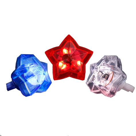 Huge Gem Star Ring Red White Blue Pack of 24 | Best Glowing Party Supplies