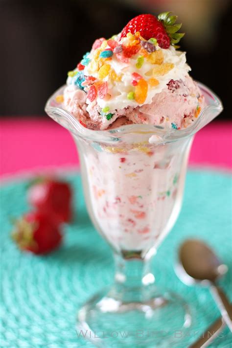 Fruity Pebble Strawberry Ice Cream Sundaes - Willow Bird Baking