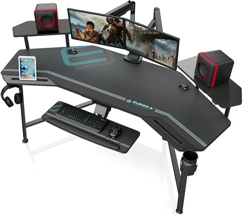 Buy EUREKA ERGONOMIC Gaming Desk with Led Lights, 72" Large Wing-Shaped Studio Desk W Keyboard ...