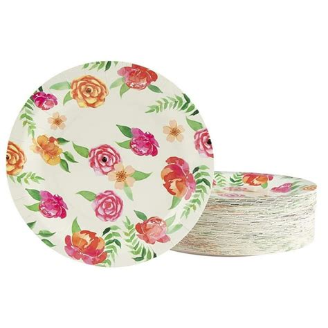 Floral Paper Plates - 80-Pack Disposable 9-Inch Floral Plates, Tea ...