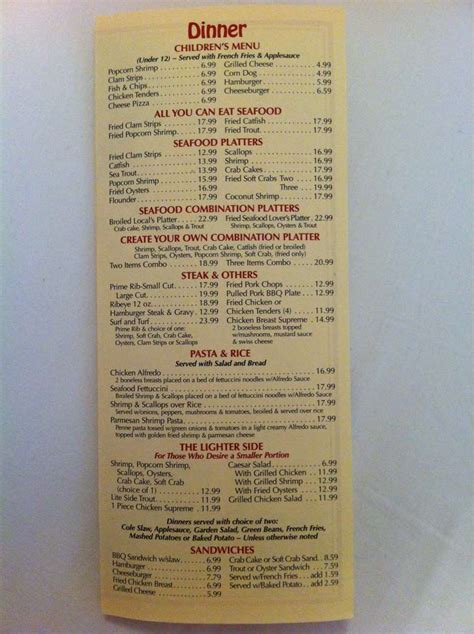 Menu at Henry's Restaurant, Kill Devil Hills