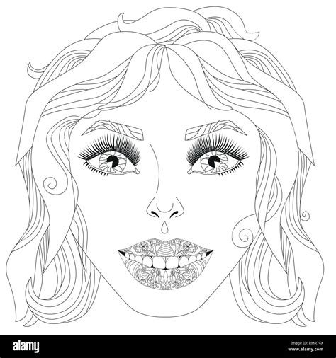 fashion illustration premium coloring page contour Coloring page Girl in black hat Girl portrait ...