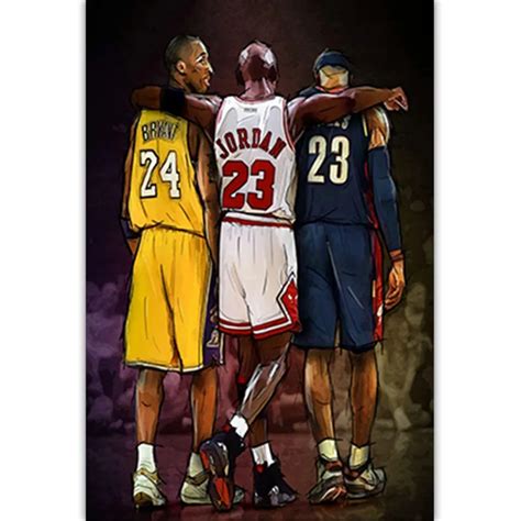 Kobe Bryant Michael Jordan & LeBron James Artwork Printed on Canvas ...