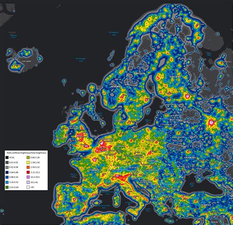 Light pollution map of Europe