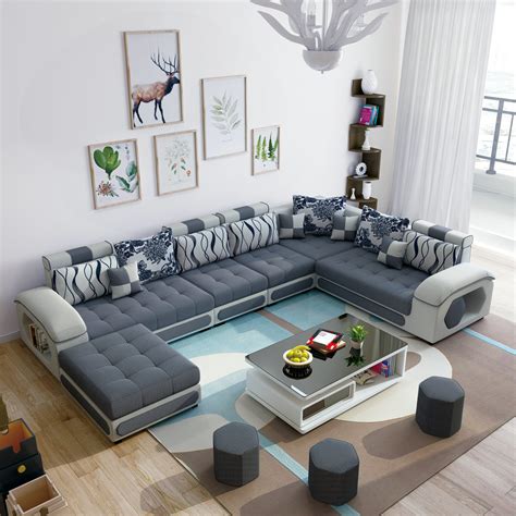 Grey Color U Shape Combination Sectional Living Room Fabric Sofa (S889) - China Fabric Sofa and ...