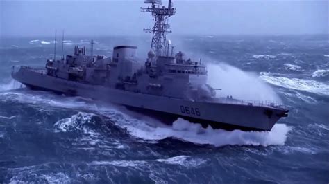 Military ship in extreme storm - YouTube