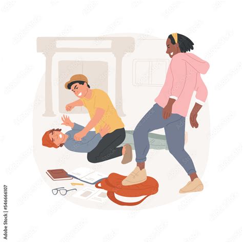 Physical bullying isolated cartoon vector illustration. Kids fighting at school, boys dominate ...