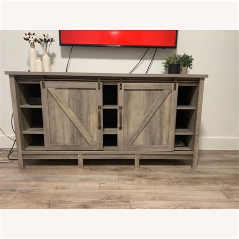 Modern Farmhouse TV Stand Rustic Gray Finish - AptDeco