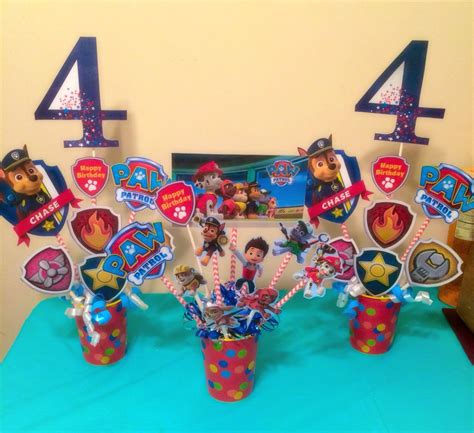 Paw Patrol Party- handmade centerpieces- turned out adorable! Paw Patrol Birthday Party, Paw ...