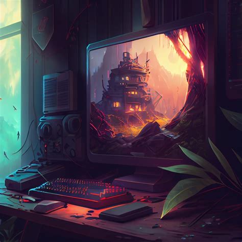 Premium Photo | Gaming desktop pc computer setup gamer illustration