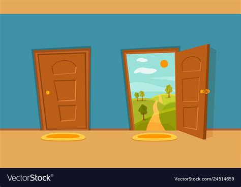 Open and close door cartoon colorful Royalty Free Vector