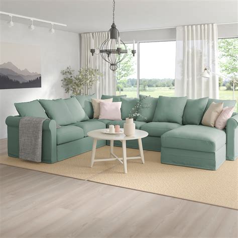 GRÖNLID with chaise longue/Tallmyra light green, Corner sofa, 5-seat - IKEA