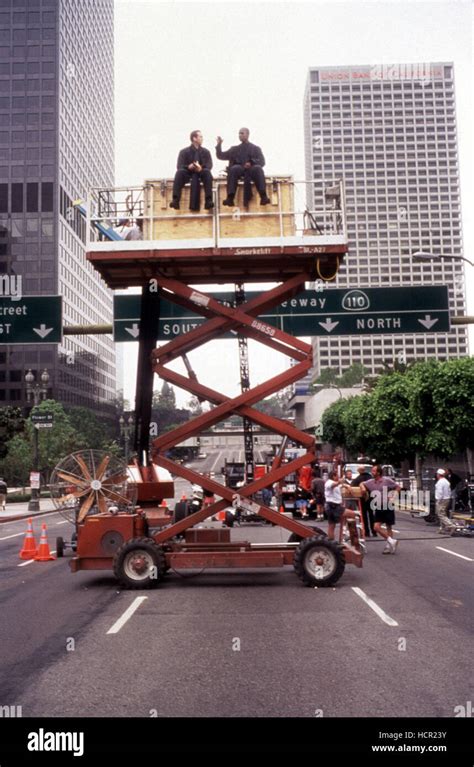 CITY OF ANGELS, Nicolas Cage, Andre Braugher between takes on location ...