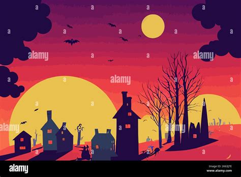 Horror background. Horror village vector illustration. A scary village ...