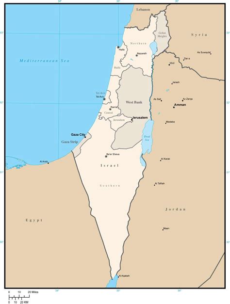 Israel Map with Administrative Areas in Adobe Illustrator Format