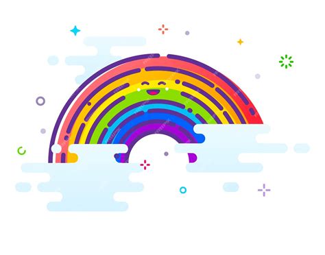 Premium Vector | Cute illustration of a rainbow between clouds outline illustration in mbe style