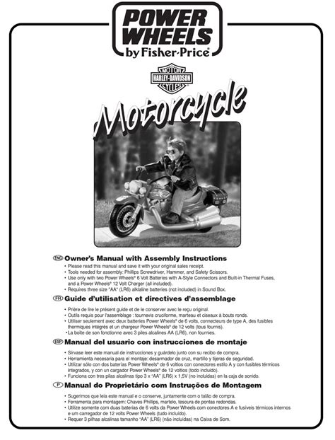 POWER WHEELS MOTORCYCLE OWNER'S MANUAL WITH ASSEMBLY INSTRUCTIONS Pdf ...