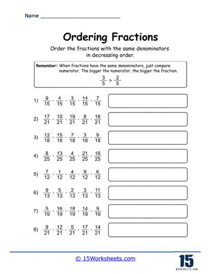 Ordering Fractions Worksheets - 15 Worksheets.com - Worksheets Library