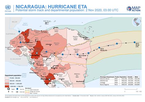 Nicaragua: Potential storm track and departmental population: 2 Nov 2020, 03.00 UTC - Datasets ...