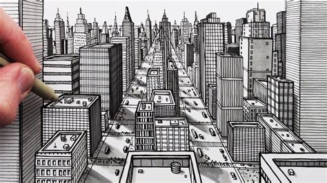 How to Draw a City using 1-Point Perspective: Pen Drawing in 2020