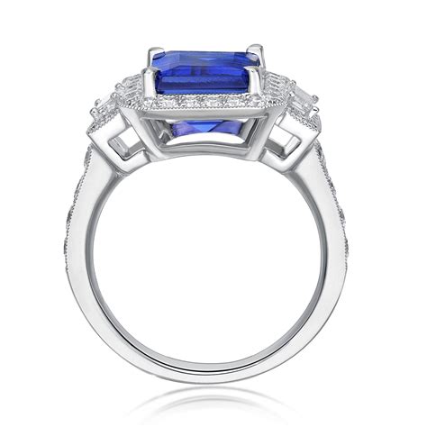 Exceptional Emerald Cut Tanzanite & Diamond Ring