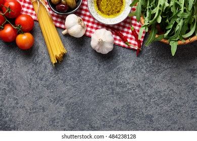 Italian Food Ingredients Background Raw Spaghetti Stock Photo 484238128 ...