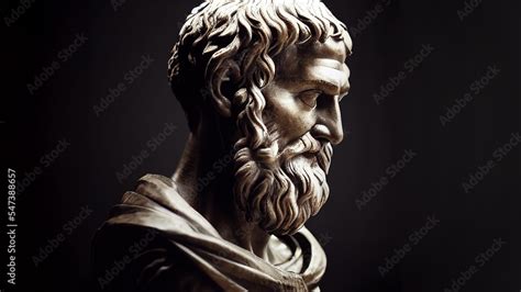 Illustration of the sculpture of Aristotle. The Greek philosopher ...