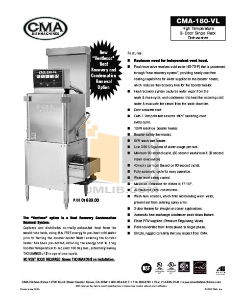 Download free pdf for Cma CMA-180 Dishwasher manual