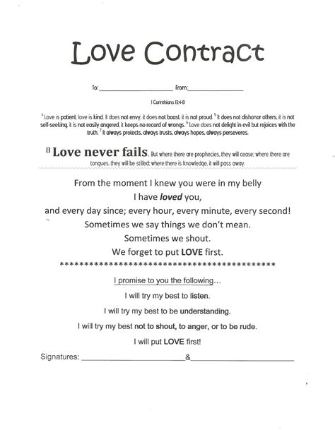 Homespun Sweet: Love Contract ~ Putting Love 1st