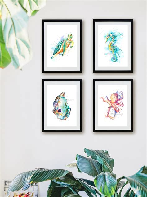 Nautical art print set of 4 Coastal wall art Coastal wall | Etsy