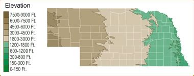 Map of Nebraska Lakes, Streams and Rivers